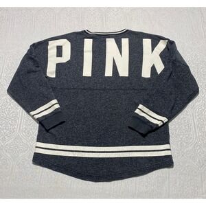 PINK Victoria's Secret Varsity Sweatshirt Medium Gray Heather Back Graphic Logo